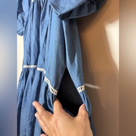 En Saison Blue Tara Puff-Sleeve Babydoll Mini Shirtdress Sz Small NEW - Picture 9 of 13